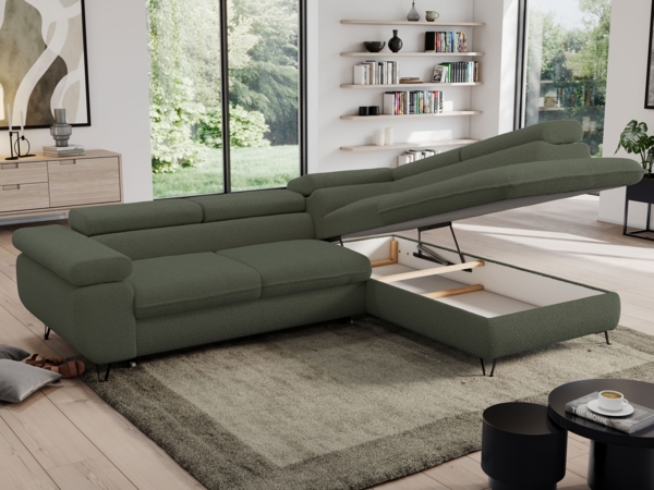 Mks Möbel 'Pedro L-Form' Ecksofa mit Schlaffunktion, verstellbaren Kopfstützen & Bettkasten, Beige, Mikrofaser, rechts Bild 5