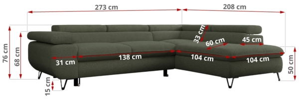 Mks Möbel 'Pedro L-Form' Ecksofa mit Schlaffunktion, verstellbaren Kopfstützen & Bettkasten, Beige, Mikrofaser, rechts Bild 8