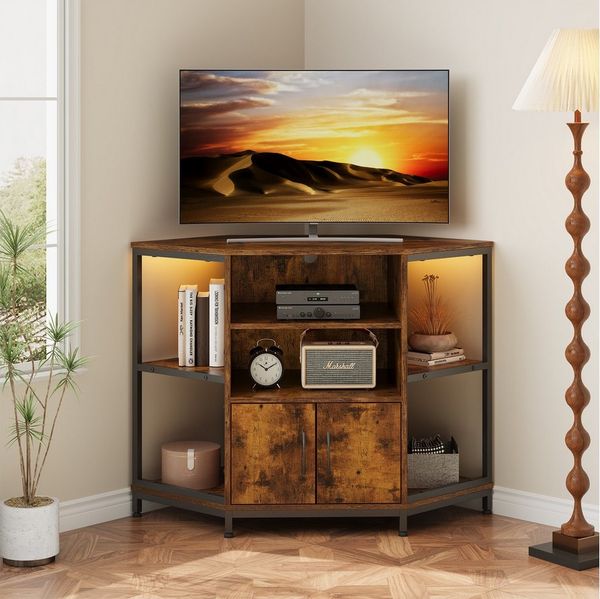 Dripex Lowboard TV Eckschrank mit LED, Industriedesign, 105x50x79 cm, Vintage Braun