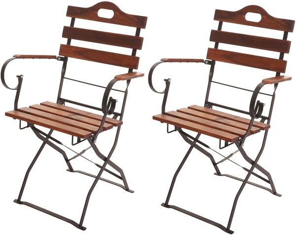 2er-Set Biergartenstuhl HWC-J40, Klappstuhl Gartenstuhl, Gastronomie-Qualität Akazie MVG-zertifiziert ~ braun