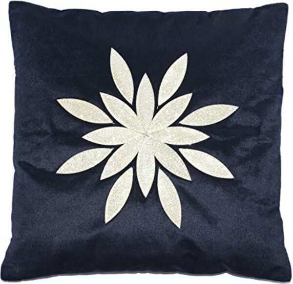 Schwarz Samtkissen mit Silber Dabka-Stickerei | Samt Kissenbezug | Zierkissenbezug | Sofakissenbezug | Samtstoff Dekokissen | Velvet Zierkissen aus Indien - 40 cm x 40 cm