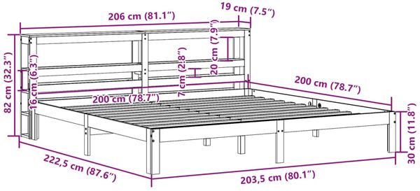 vidaXL Bettgestell mit Kopfteil ohne Matratze Weiß 200x200 cm 3306056 Bild 11