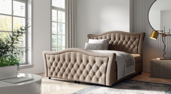 Boxspringbett Schlafzimmerbett TURHAN 120x200cm Stoff Elisa Velvet Cappuccino