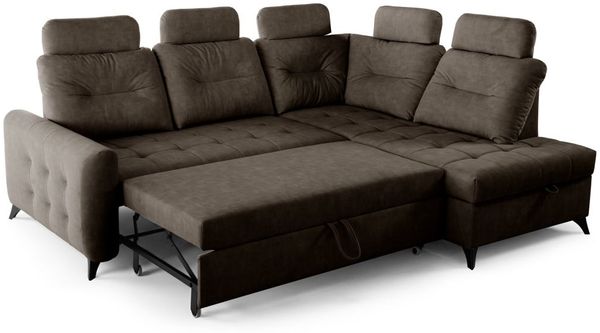 Ecksofa Schlafsofa Sofa WENDIE Stoff Hold Me Dunkelbraun Ottomane Rechts Bild 3