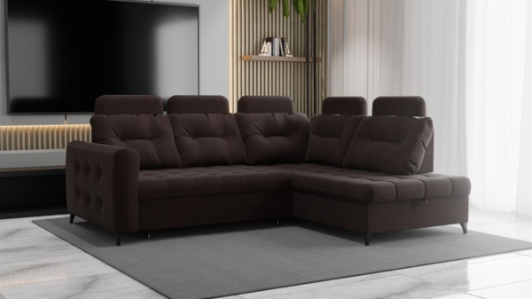 Ecksofa Schlafsofa Sofa WENDIE Stoff Hold Me Dunkelbraun Ottomane Rechts