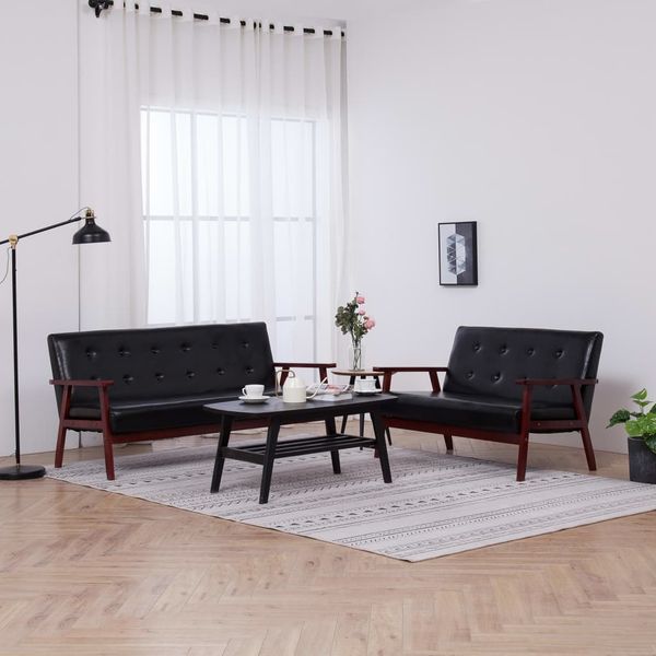 vidaXL 2-tlg. Sofagarnitur Schwarz Kunstleder 278396