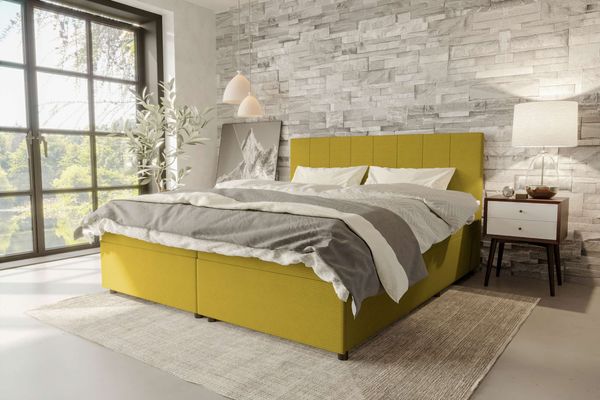 99rooms Kira Boxspringbett Cordstoff POSO Gelb 200x200 cm
