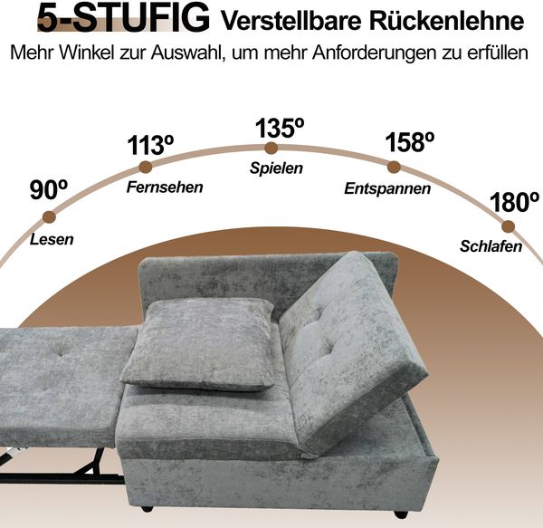 Merax Polsterbett Daybett Schlafsofa 3 in 1 Multifunktions-Schlafsofa, Leinenstoffsofa mit verstellbarer Rückenlehne, Liegesofa für kleine Räume, Grau Bild 6