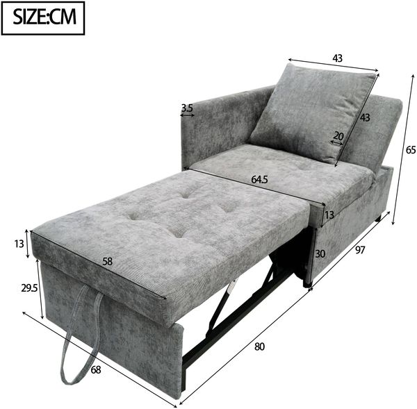 Merax Polsterbett Daybett Schlafsofa 3 in 1 Multifunktions-Schlafsofa, Leinenstoffsofa mit verstellbarer Rückenlehne, Liegesofa für kleine Räume, Grau Bild 4