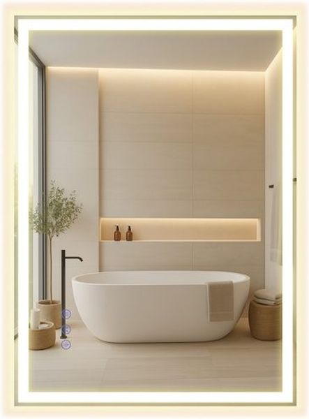 SONGMICS Badspiegel, Wandspiegel mit Beleuchtung, rechteckig, dimmbar, für Badezimmer und Wohnzimmer, 70,7 x 50,7 cm, weiß