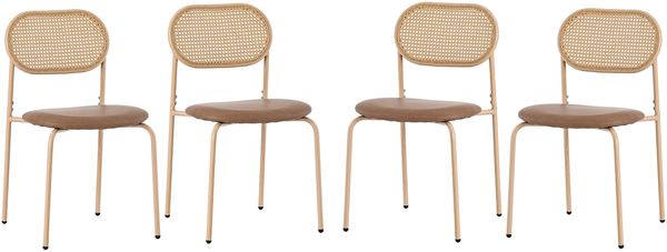 Merax 4er set Esszimmerstuhl, Freizeitstuhl mit vier Stützbeinen aus Metall, Rattan-Freizeitstuhl, Wohnzimmer- und Schlafzimmerstuhl, Braun
