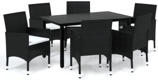 vidaXL 7-tlg. Garten-Essgruppe mit Kissen Poly Rattan Schwarz 3094976