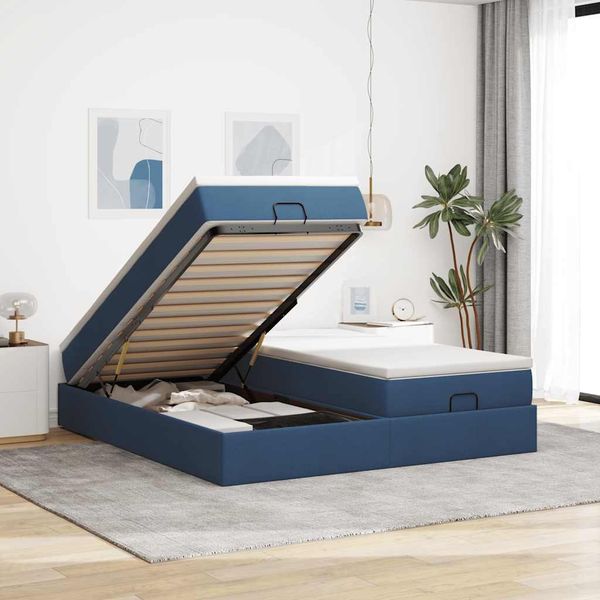 vidaXL Ottoman-Bett mit Matratzen Blau 180x200 cm Stoff 3311247