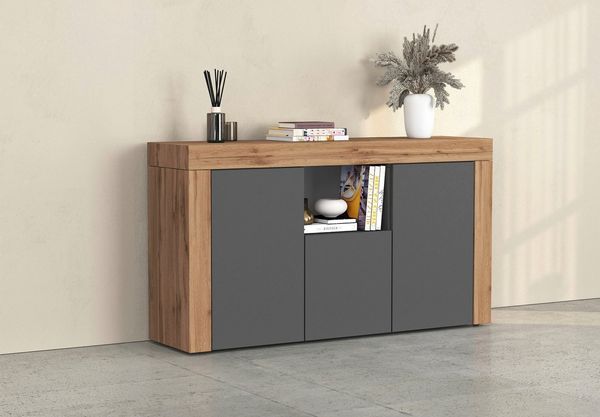 OTTO home Sideboard CHRONOS Breite 155 cm mit 3 Türen, 1 offenes und 6 geschlossene Fächer (1 St), Sideboard,Kommode, Schrank, Grifflos mit Push to Open, Made in Italy