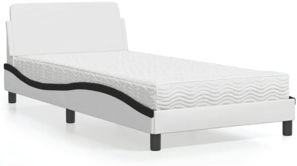 vidaXL Bett mit Matratze Weiß und Schwarz 100x200 cm Kunstleder 3208363