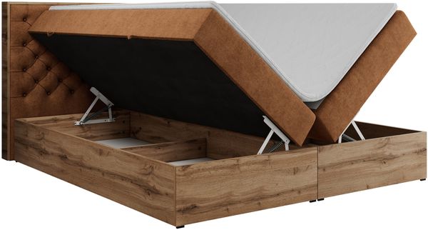 Boxspringbett mit Multipocket-Matratze und Zwei Bettkästen, Doppelbett mit Stauraum - ALBERO 3 - 180 x 200 cm - Orange Stoff - H3 Bild 5
