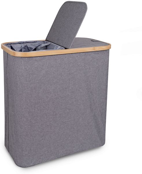 osoltus Wäschesortierer Nelson 2-Fach Wäschekorb Bambus grau 60 x 55 cm
