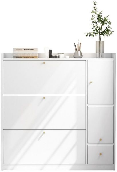 i@home Schuhkipper Schuhschrank mit Schubladen und Tür, Mit klappbarem Fußhocker für den Flur, 119*24*122