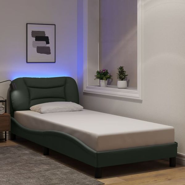 vidaXL Bettgestell mit LED ohne Matratze "Hvar" Dunkelgrau 90x200 cm Stoff 3213677