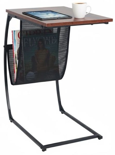 Beistelltisch in C-Form, MDF Braun, 64 x 35 x 51 cm
