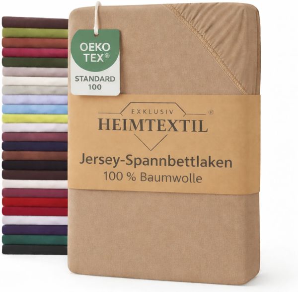 EXKLUSIV HEIMTEXTIL Jersey Spannbettlaken Premium 160 x 200 cm Sand 100% Baumwolle Öko - Tex Zertifiziert Bed-Sheet Bettlaken Spannbetttuch Topper Leinentuch