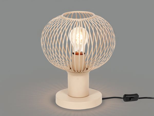 Tischleuchte GILA mit Gitter Lampenschirm Beige, Höhe 28cm