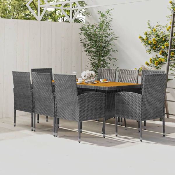 9-tlg. Garten-Essgruppe Poly Rattan Grau