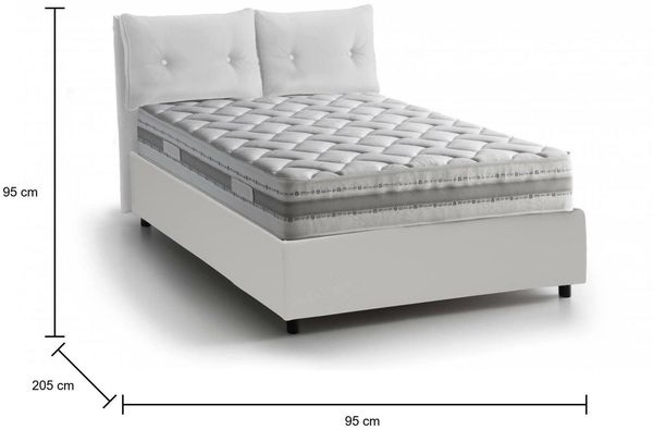 Dmora Anzi Einzelbett, Bettkasten mit Kunstlederbezug, 100 % Made in Italy, seitliche Öffnung, geeignet für Matratze 80 x 190 cm, Weiß Bild 3