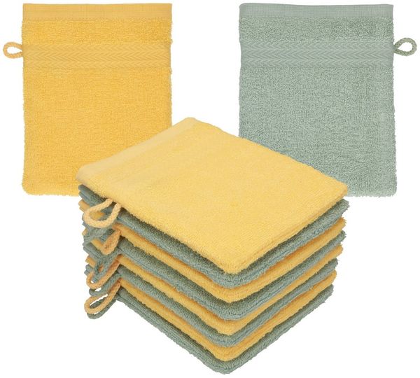 Betz Waschhandschuh 10 Stück Waschhandschuhe Premium 16x21 cm Farbe honiggelb/ heugrün, (10-St)