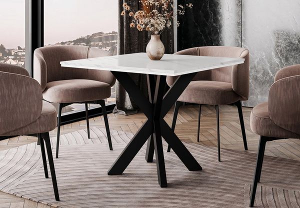 Home Collective Esstisch Tisch Küchentisch Esszimmertisch 90x90 cm verschiedene Farben (Esszimmer Küche Wohnzimmer Esstisch), modernes Design Kreuzgestell aus Metall 90x90 cm Weiß Marmor-Optik