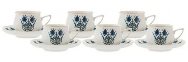 KARACA Iznik New Form Kaffeeservice Fur 6 Personen, 100ml 6x Espressotasse und 6x Untertasse, Robuste Mokkatasse, Dicker Trinkrand, Espressotassen, Porzellan