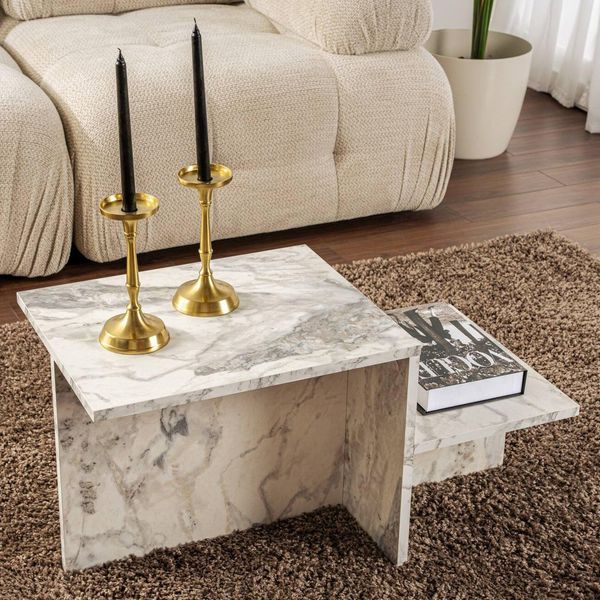 Dmora Couchtisch Cantello 80 x 40 x 40h cm Weiß mit Magazinhalter