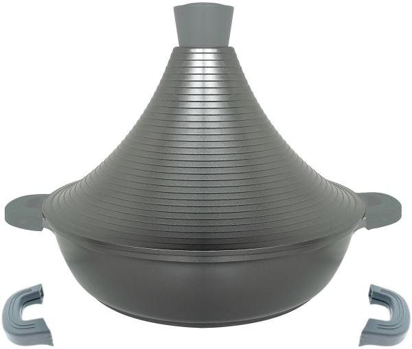 Aluguss Tajine Tagine Ø28cm Induktion Silikongriffe Gartopf Dampfgarer Bräte Grau