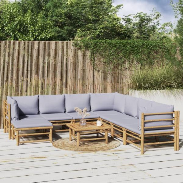 vidaXL 9-tlg. Garten-Lounge-Set mit Kissen Hellgrau Bambus 3155100