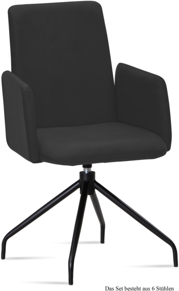 Armlehnstuhl drehbar (6er-Set) Djanna 52x92x60 Schwarz/Anthrazit