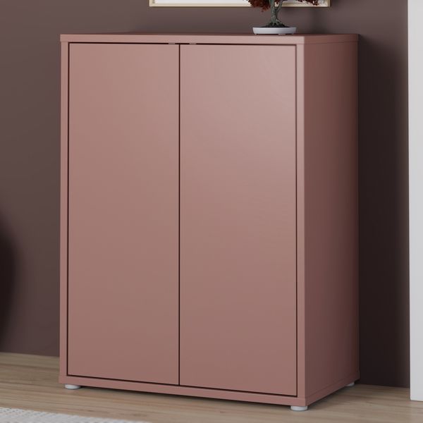 Forte ALICE SPRINGS Kommode 75 80, moderne Kommode mit 2 Drehtüren, Wohnzimmer, Flur, Schlafzimmer, Holzwerkstoff, Terrakotta, 74,5 cm breit x 99,1 cm hoch x 41,5 cm tief