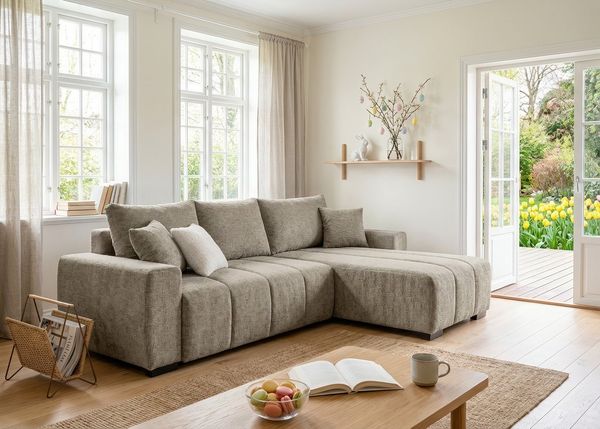 Home affaire Ecksofa Bello L-Form, B: 256 cm, Bettfunktion, Bettkasten & 2 Zierkissen, Federkern
