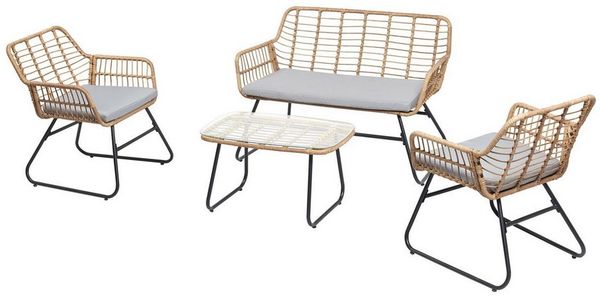 IDIMEX Gartenlounge-Set RIVIERA, Outdoor Lounge Set mit Zweisitzer, 2 Sesseln und Beistelltisch braun
