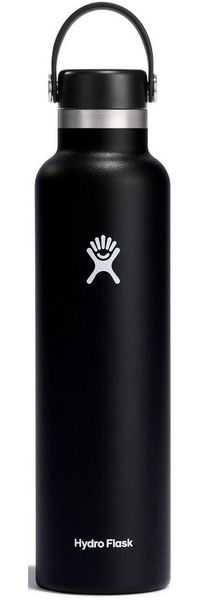 Hydro Flask - Water Bottle 709 ml (24 oz) - Vacuum Insulated Stainless Steel Water Bottle with Leak Proof Flex Cap and Powder Coat - Standard Mouth - Black