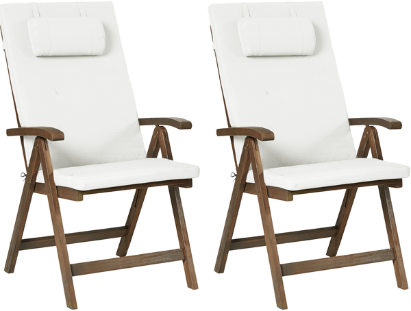 Set mit 2 Stühlen und Sitzkissen AMANTEA PREMIUM Akazienholz Cremeweiß