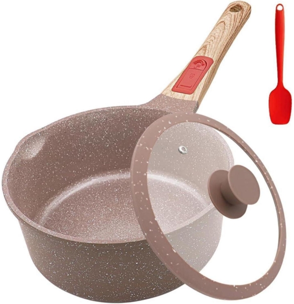 Keramik Stielkasserolle 20 cm mit Deckel Antihaft 2.5L Abnehmbarer Griff