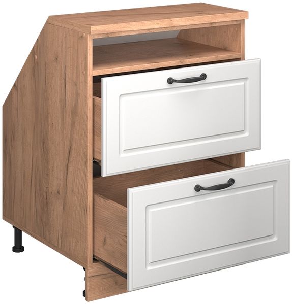 Küchenschrank für Dachschrägen R-Line Weiß Landhaus 60 cm mit 2 Schubladen, Schrankkorpus 60 cm Tiefe Vicco Bild 3