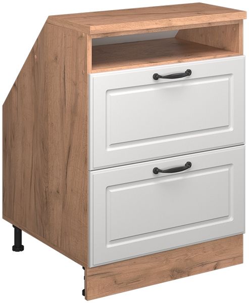 Küchenschrank für Dachschrägen R-Line Weiß Landhaus 60 cm mit 2 Schubladen, Schrankkorpus 60 cm Tiefe Vicco