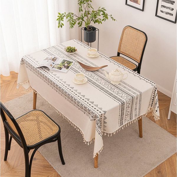 BTTO Gartentischdecke Boho Tischdecke Vintage wasserdicht & ölbeständig mit Quasten, Rechteckige Tischdecke, Möbelschutz Outdoor für Terrasse
