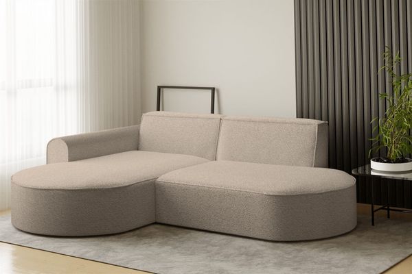 Ecksofa Designersofa BONDY in Stoff Ascot Beige Ottomane Links