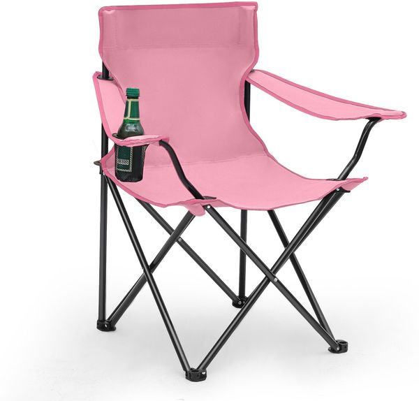 Sunula Campingstuhl Faltbar Anglerstuhl Ultraleicht Faltstuhl mit Armlehnen, mit Getränkehalter, mit Tragetasche, bis max. 100 kg, Rosa