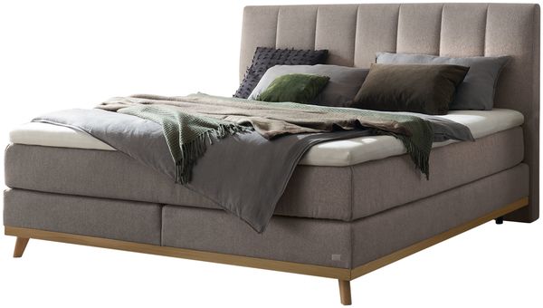 Stefania Boxspringbett grau Eiche MassivholzPolyester/Polyamid/Viskose 214cm x 203cm x 115cm