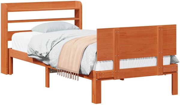vidaXL Bettrahmen mit Kopfteil 2 pcs Wachsbraun Massivholz Kiefer 3422755