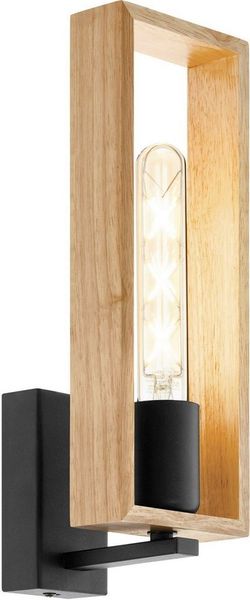 EGLO Wandleuchte LITTLETON Wandlampe,Vintage, Stahl und Holz, IP20, Wohnzimmerlampe, ohne Leuchtmittel, Wandleuchte, Flur, L11 x H33 x AL11,5 cm, schwarz, braun, 1X40W exkl.