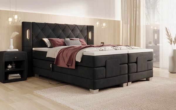 Luxusbetten24 Boxspringbett Livano Samt, elektrisch verstellbar mit LED